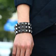 Punk Men Women Club Square Rivet Studded Wide Cuff Faux Leather Bangle Bracelet 2024 - buy cheap