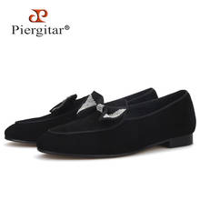 Piergitar handmade rhinestone ribbon men suede shoes party and banquet men loafers men's smoking slippers plus size 2024 - buy cheap