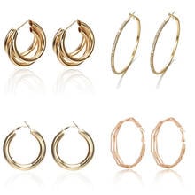 1Pair Gold Big hoop Earrings Korean Geometry Metal Gold Earrings For women Female Retro Drop Earrings 2021 Trend Fashion Jewelry 2024 - buy cheap