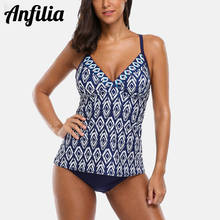 Anfilia Women Halter Tankini Set Two-piece Swimsuit Vintage Floral Printed Swimwear Push Up Sexy Bikini Hollow Back Bathing Suit 2024 - buy cheap