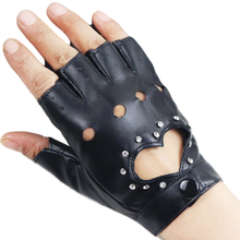 2Paris/Pack Women Faux Leather Gloves PU Fingerless Heart Shape Hollow Mittens 2024 - buy cheap