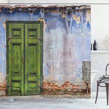 Cortina de chuveiro rústica colorida casa com um terno atemperado de porta rústica antiga dos edifícios foto banheiro 2024 - compre barato