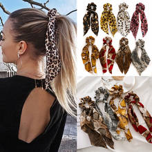 Fashion Leopard Print Elastic Hair Rope Ponytail Scarf for Women Hair Bow Ties Scrunchies Retro Flower Print Ribbon Hair Bands 2024 - buy cheap