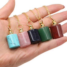 Natural Stone Perfume Bottle Pendants Necklace Rose Quartzs Malachites Essential Oil Diffuser Charms for DIY Jewelry Making 2024 - buy cheap