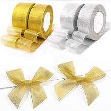 25 yards 22M Gold silver ribbon metal shiny For wedding party Christmas decoration DIY craft cake gift bow packaging 2024 - buy cheap