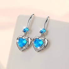 Luxury Female White Crystal Drop Earrings Cute Silver Color Dangle Earrings For Women Vintage Hollow Love Heart Wedding Earrings 2024 - buy cheap