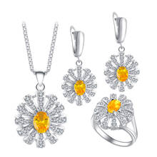 ROLILASON For Women Chirstmas Best Gift Yellow Zircon Silver Stamped Sets Earring Necklace Pendant Ring Fashion Jewelry JS676 2024 - buy cheap