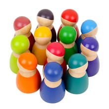 Conjunto de arco-íris de madeira montessori, 12 peças, bonecas de amigos, brinquedos para crianças, aprendizado inicial 2024 - compre barato