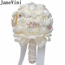 JaneVini 2020 Crystal Wedding Bouquet with Pearls Satin rose artificielle Beaded Handmade Bridal Flowers Bouquets Custom Color 2024 - buy cheap