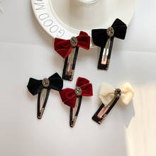 Velvet Bow Barrettes Spring Clips Hair Accessories Fashion Retro Black Red Rhinestone Silk Bow-knot Hairpin Hair Clips Wholesale 2024 - buy cheap