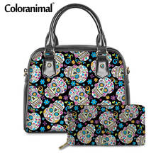 Coloranimal New Women's Tote Handbags Sugar Skull Print 2pcs/set Stoage Bag Purse Soft PU Leather Hand Bag Female Crossbody Bag 2024 - buy cheap