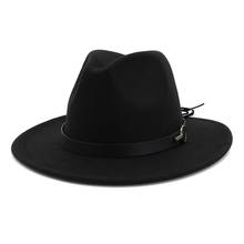 Sombrero de lana para hombre y mujer, sombrero de ala ancha de Color sólido con cinturón, de fieltro, estilo Jazz Vintage, HF14 2024 - compra barato