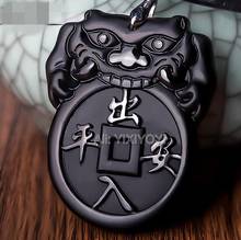 Beautiful Natural Black Obsidian Carved Dragon Head Safety Buckle Lucky Pendant + Free Beads Necklace Fashion Crystal Jewelry 2024 - buy cheap