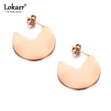 Lokaer brincos de aço inoxidável, joias com disco entalhado, exagerados em ouro rosa, brincos de bijuterias para mulheres e18070 2024 - compre barato