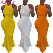 Adogirl Women Solid Ribbed Fishtail Maxi Dress Summer Casual Sleeveless Bodycon Long Mermaid Vestidos Elegant Patry Dress 2024 - buy cheap