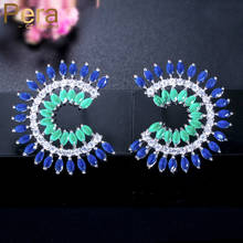 Pera Bohemian CZ Symmetrical Design Ear Jewelry Ethnic Women Party Green And Blue Pave Big Cubic Zirconia Stud Earrings E293 2024 - buy cheap