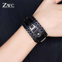 Zwc pulseira punk de couro, bracelete feminino, masculino, vintage, com fivela e rebite, joias para presente 2024 - compre barato
