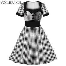 Summer Plaid Buttoned Vintage Plus Size Dress 2021 Short Sleeves Party Dress Elegant A-Line Women Dress Vestidos S-4XL 2024 - buy cheap