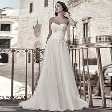 Elegante vestido de novia de tul con escote en forma de A, con apliques de encaje y flores hechas a mano 2024 - compra barato