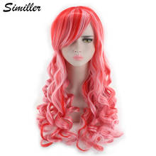 Similler, женские длинные вьющиеся синтетические парики, высокотемпературное волокно, многоцветный красный розовый, смешанные цвета, косплей парик с челкой 2024 - купить недорого
