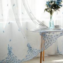 Luxury Blue Embroidered Peacock Design White Tulle Curtains for Living Room Sheer Window Drapes Pink Curtains For Bedroom M081#3 2024 - buy cheap