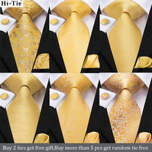 Hi-tie 8.5cm luxo amarelo listrado caxemira 100% seda masculina gravata de negócios casamento pescoço para homens moda gravata gravata de pescoço 2024 - compre barato