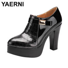 Туфли-лодочки YAERNI женские на платформе и блочном каблуке, кожаные туфли на высоком каблуке с глубоким вырезом, офисная обувь для вечеринки, большие размеры до 43, 2020 2024 - купить недорого