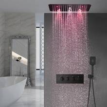 Bath Classical Style Multi Color LED Thermostatic Shower Faucet Mixer System Black Surface Rainfall Spray Shower Panel Head 2024 - buy cheap