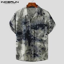 INCERUN Summer Men Printed Shirt Turn Down Collar Short Sleeve Casual Brand Shirts Streetwear 2021 Cotton Leisure Camisas Hombre 2024 - buy cheap