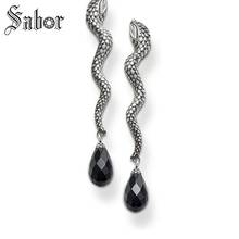 Pendientes de serpiente con cristal negro para mujer, joyería de cristal, pendientes de fiesta de color plateado, regalo para amante, thomas, 2020 2024 - compra barato