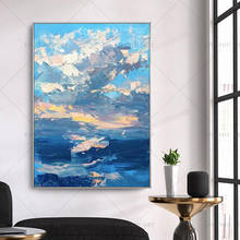 Blue Sea View Handmade Abstract Gold Oil Painting for Living Room Modern Painting wall decor picture art  Gift 2024 - buy cheap