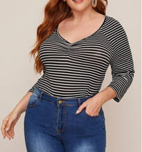 2020 Autumn Women V Neck Three Quarter Sleeve Striped Print Casual Blouse Shirt Plus Size Ladies Tops Women Clothing 2024 - buy cheap