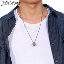 Julie Wang Hollow Cube Necklace Men Punk Geometric Chain Pendant Stainless Steel Fashion Men Boyfriend Party Jewelry Gifts 2024 - buy cheap