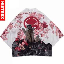 Японское кимоно куртка Koi Fish печатная Harajuku 2020 хип-хоп Мужская Уличная куртка в японском стиле летняя тонкая одежда свободное кимоно 2024 - купить недорого