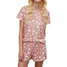 Conjunto de pijama con estampado de estrellas para mujer, ropa de dormir con camiseta de manga corta, pantalones cortos, 2021 2024 - compra barato