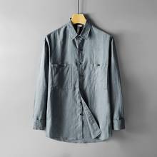 Camisa de lino de manga larga para hombre, ropa de marca italiana, color gris sólido, a la moda, para otoño 2024 - compra barato