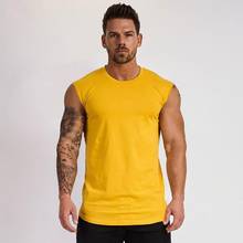 Camisa esportiva e fitness de algodão com suporte, roupa para exercícios, musculação e ginástica (pode adicionar seu próprio logotipo) 2024 - compre barato