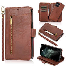 Чехол-кошелек на молнии для iPhone 12 Pro Max, съемный кожаный чехол-книжка для iPhone 12 mini, Магнитный чехол для телефона с ремешком на руку 2024 - купить недорого