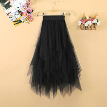 black Mesh Skirts Women Summer New Casual High Waist Skirts Women fashion Irregular Tulle Skirts 2024 - buy cheap