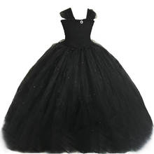 Блестящее черное платье-пачка для девочек кружевное фатиновое платье принцессы на бретельках с жемчужинами для девочек бальное платье длиной до щиколотки, Детские платья для дня рождения 2024 - купить недорого