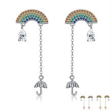 SILVERHOO 925 Sterling Silver Earring For Women Tassel Umbrella Water Drop Dangle Dazzling Cubic Zircon Rainbow Earring Jewelry 2024 - buy cheap