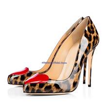 Mixed Color Leopard Red Heart Thin Heeled Pumps Round Toe Slip on Ladies Pumps Designer High Heel Shoes Mujer 2024 - buy cheap