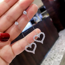 Fine Korea Jewelry Heart Dangle Earrings Solid 925 Sterling Silver Earrings Simulated Diamond drop Earrings for Women Girl gift 2024 - buy cheap