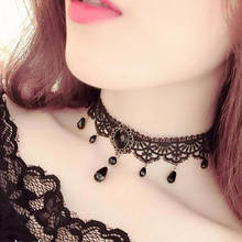 Gothic Lace Choker Necklace for Women Black Crystal Pendant Vintage Chokers Chain On The Neck Accessories For Girls Cosplay Gift 2024 - buy cheap