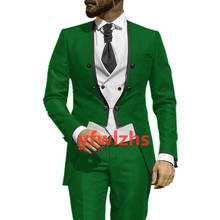 Handsome Double-Breasted Groomsmen No Collar Groom Tuxedos Men Suits Wedding/Prom Best Blazer ( Jacket+Pants+Vest+Tie) B378 2024 - buy cheap