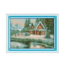 Lakeside snowhouse cross stitch kit 14ct 11ct count printed canvas stitching embroidery DIY handmade needlework 2024 - buy cheap