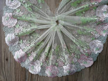 Cinta de encaje bordado Floral, borde de vestido, color verde claro, 19cm, materiales de costura de alta calidad, 1 yarda 2024 - compra barato