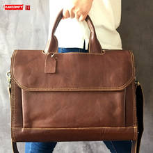 Genuine Leather Men's Briefcase Diagonal Cross Shoulder Bag Male Handbag Messenger Bags Business Men 14 Inch Laptop Briefcases 2024 - buy cheap
