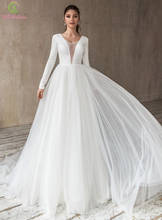 SSYFashion New Bride Wedding Dress Elegant V-neck Long Sleeve White Backless A-line Court Train Wedding Gowns Vestidos De Novia 2024 - buy cheap