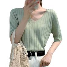 Women's t-Shirts Thin Ice Silk Short-Sleeved Knit Solid Color Vetements Femmes Top One Size 2024 - buy cheap